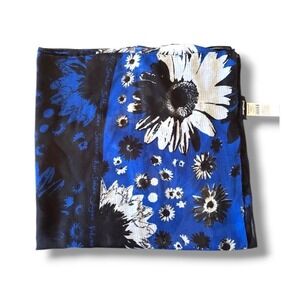 Desigual Blue Black White Floral Scarf Shawl Beach Wrap Boho Lightweight